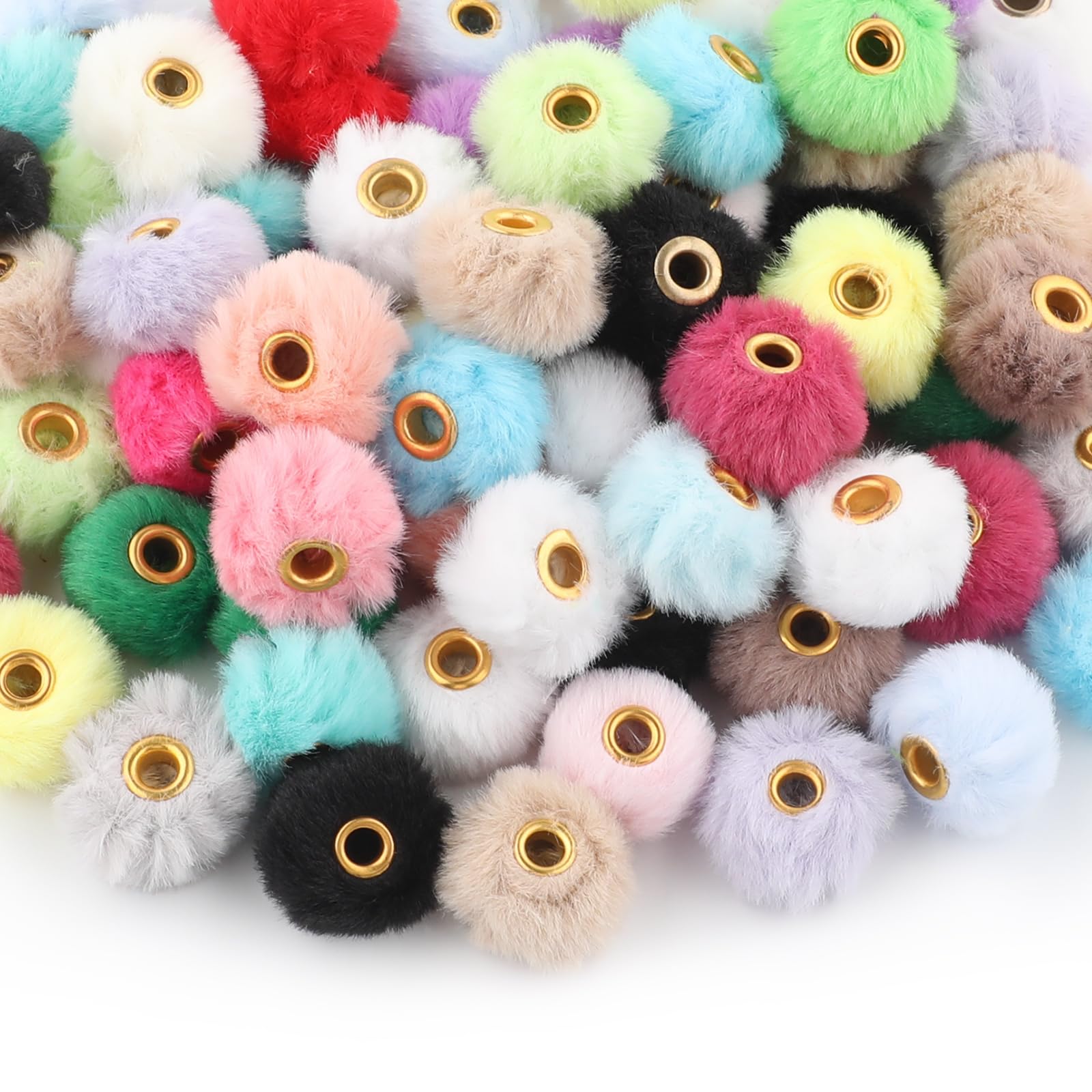 200 szt. 2,3 cm koraliki z pomponem, mieszane kolory, miękkie, puszyste pompony ze sztucznego futra, koraliki dystansowe do samodzielnego wykonania długopisów, tworzenia biżuterii, breloków