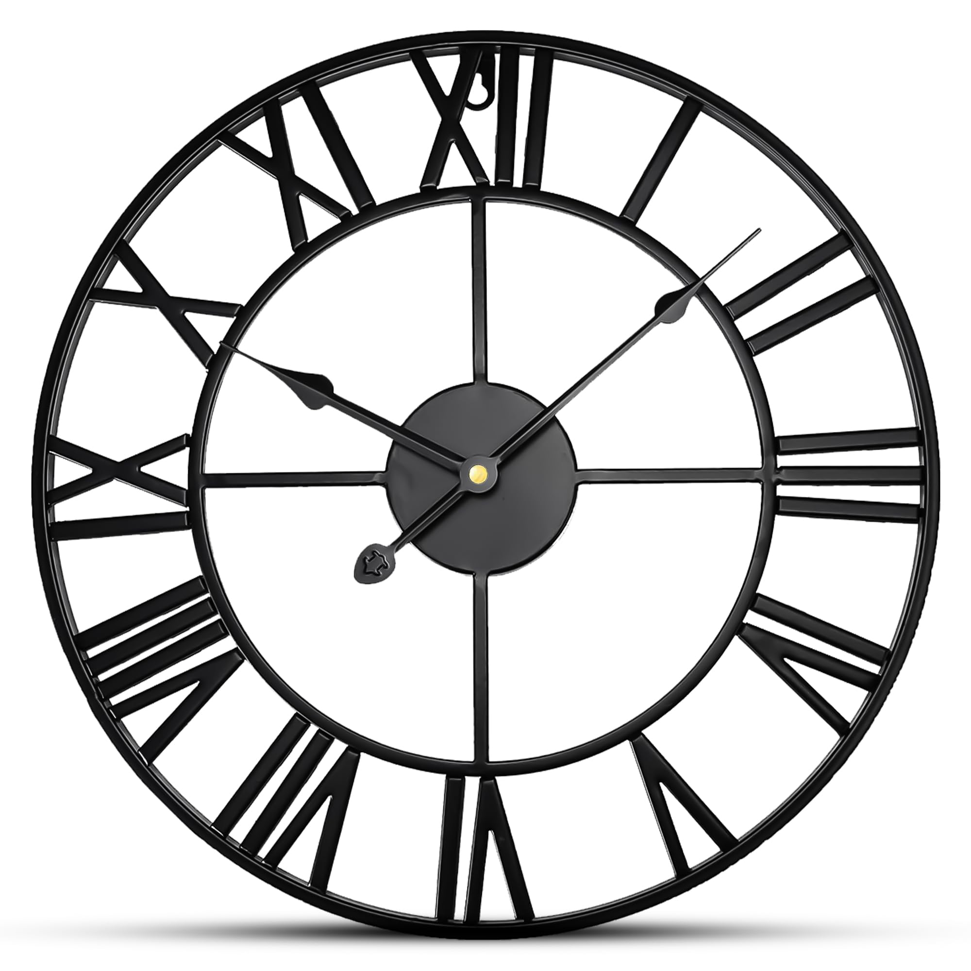 FB FunkyBuys Vintage Large Wall Clock Round Metal Silent Non-Ticking, Clock Mechanisms Battery Powered Roman Numerals Modern Wall Clocks for Living Room Bedroom (Roman-Black, 88CM/ 34 Inches)
