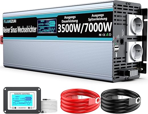 FLAMEZUM 3500W 24V Wechselrichter mit 2 Steckdosen und USB-Ports
