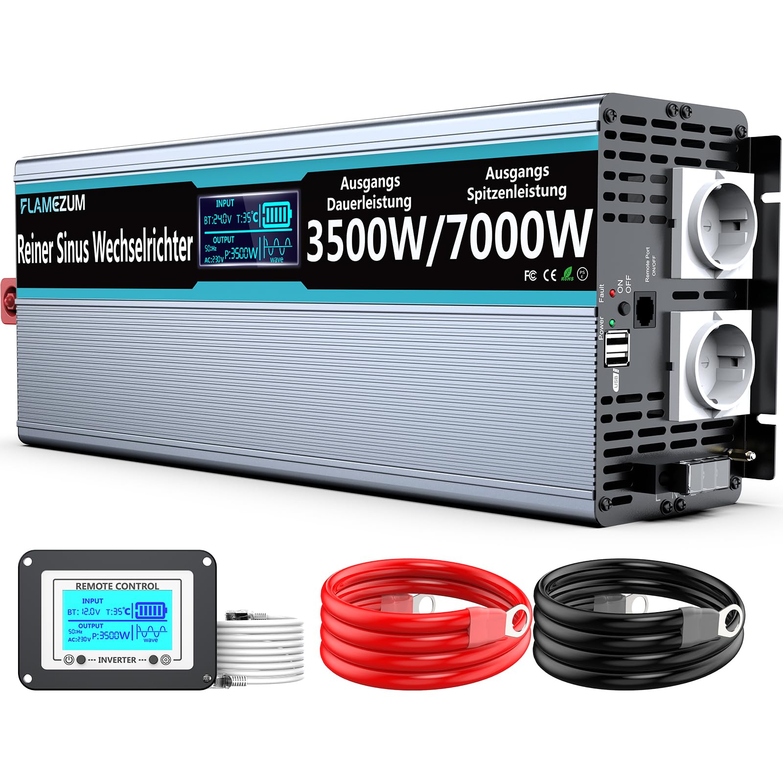 FLAMEZUM 3500W/7000W Wechselrichter 24V auf 230V Reiner Sinu