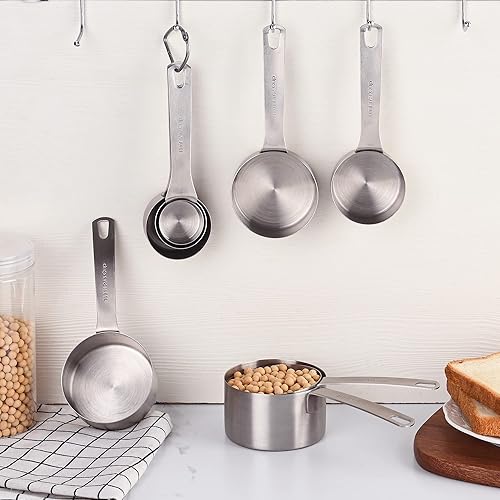 Miniatura 7 de Juego de tazas medidoras, juego de tazas medidoras de acero inoxidable 188 para hornear y cocina, taza métrica y de metal estadounidense para