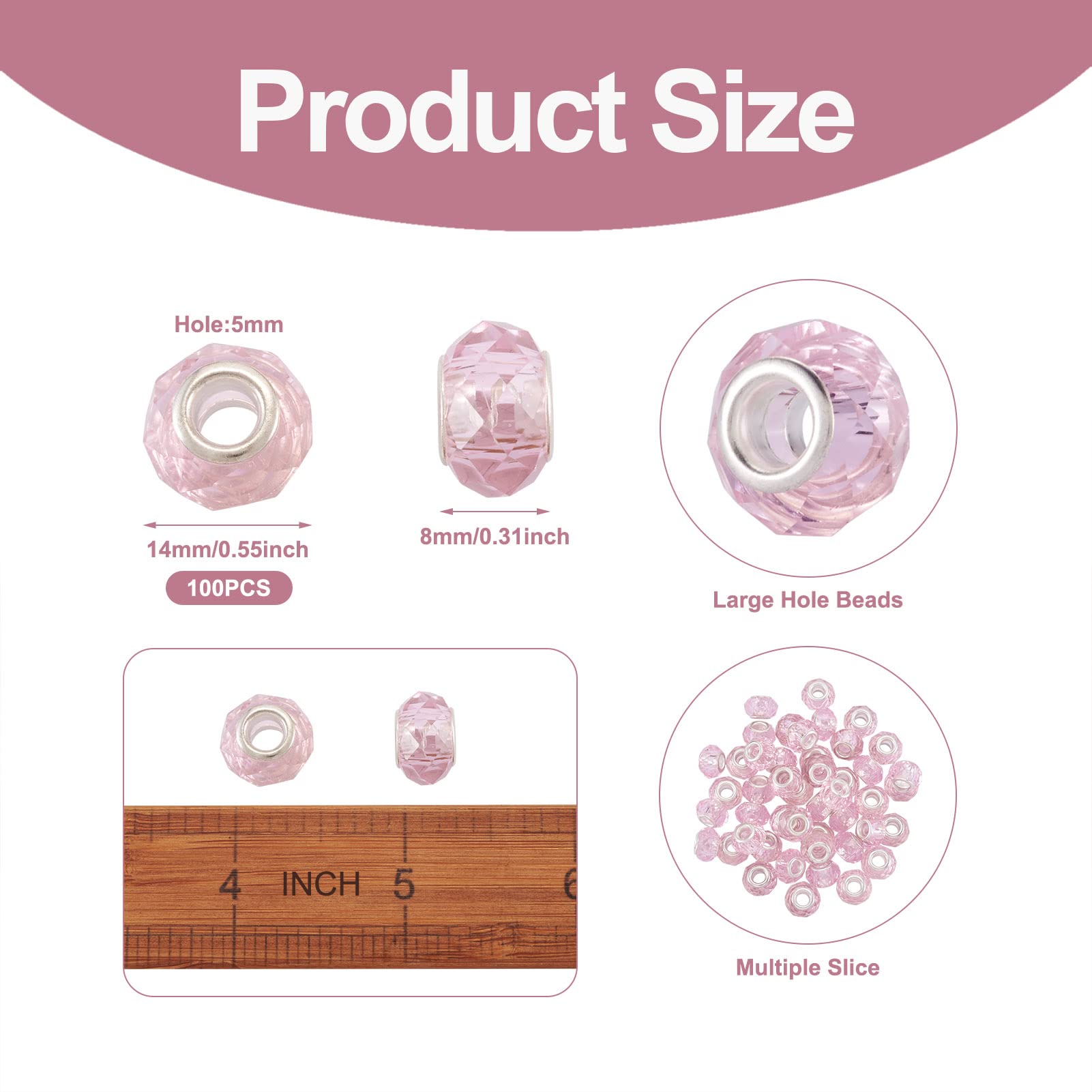 100pcs Clear Glass Faceted Beads - 14x8mm Large Hole Spacer Beads For Jewelry Making