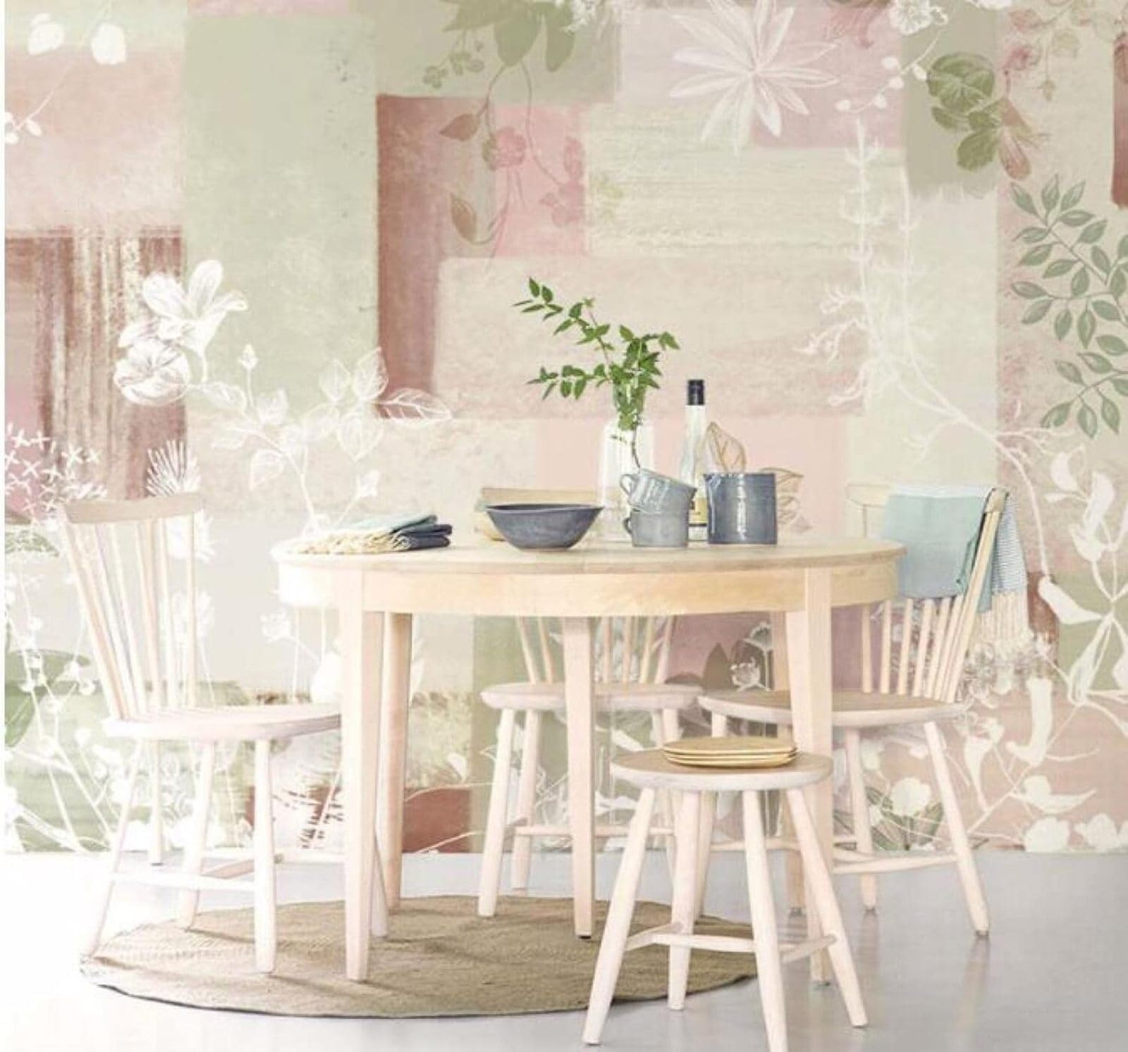 Xlming 350Cm×256Cm(B×H) Abstract Pastoral Plants Pink Geometric 3D Wallpaper Luxury Home Dining Decor Paste Sofa Living Room The Wall For Bedroom Mural-350Cm×256Cm