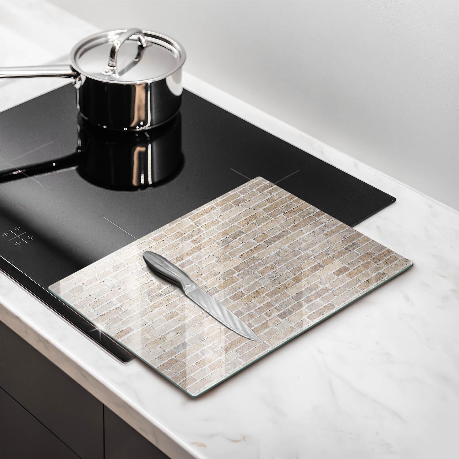 Tabla de cortar de vidrio | Beige | Superficie impresa