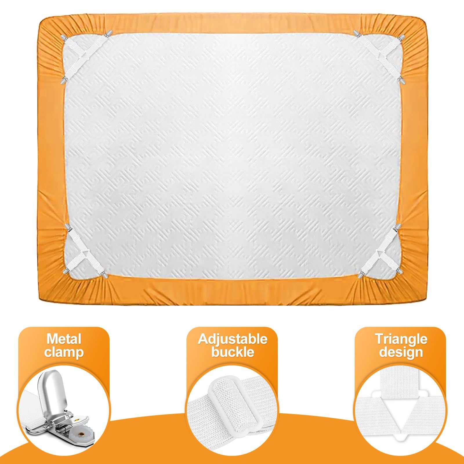 Tendeur Attache Drap Housse élastique, 65CM à 240CM Sangle Drap Lit Réglable , 8PCS Tendeurs De Maintien Pour Housse De Matelas - Maison