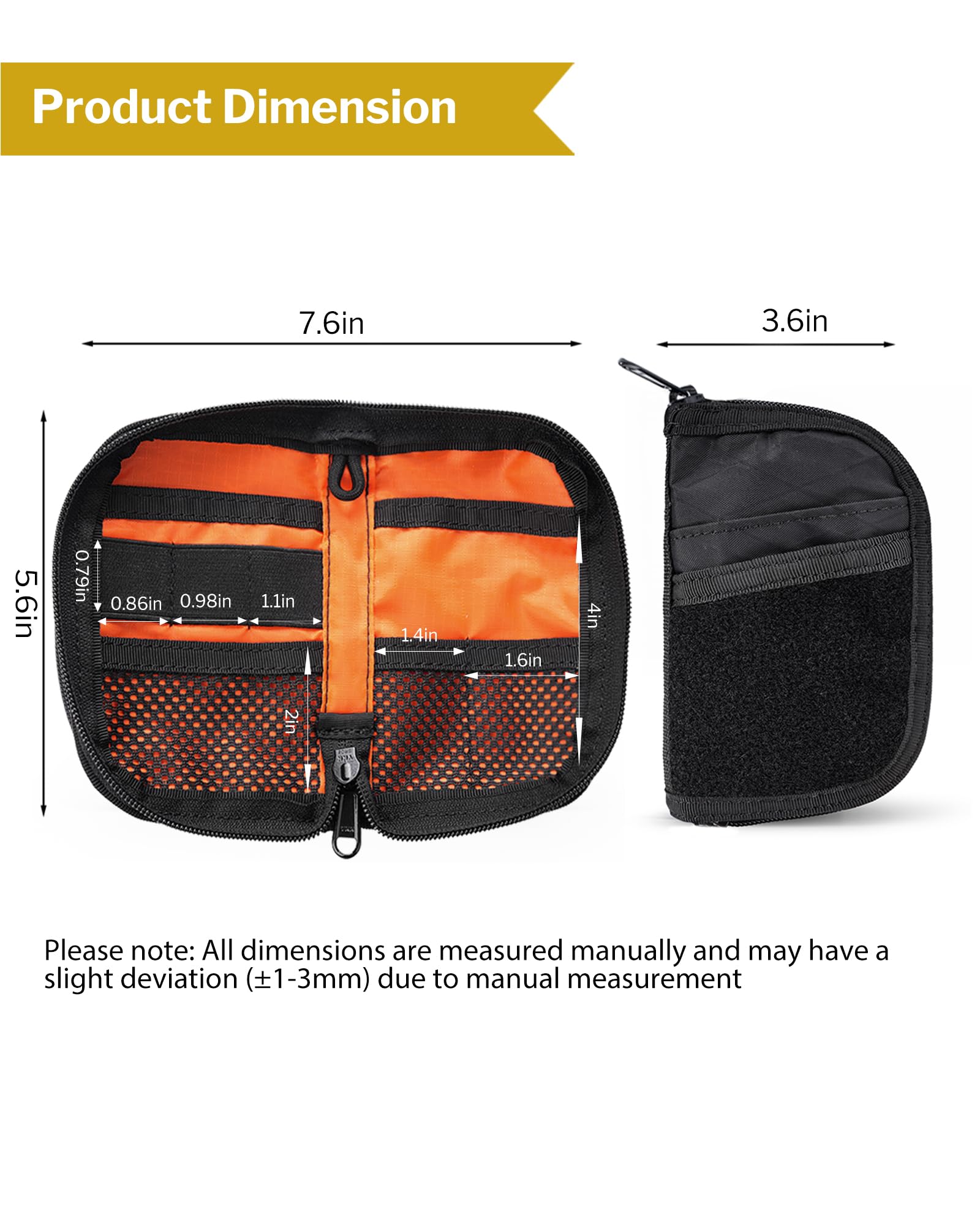 VIPERADE VE10 EDC Pouch Small Pocket Tool Pouch with 10 Compartments, Men's Pocket Organizer for Multitools, EDC Organizer with Patches Area for DIY (X-Pac Black)