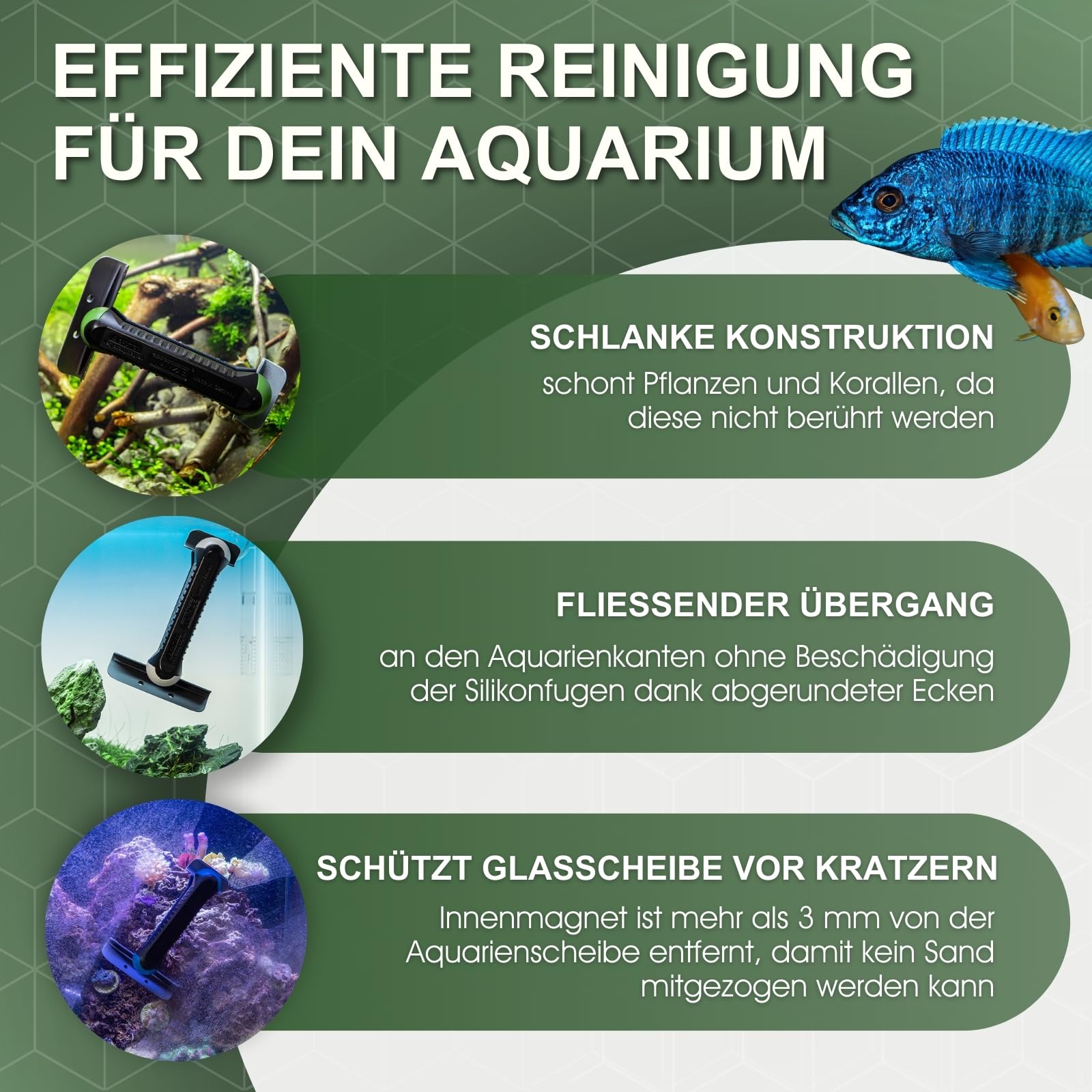 Tunze Care Magnet Long I Aquarienreiniger für 10-15 mm Glasstärke I schlanker Scheibenreiniger mit Abgerundeter Edelstahlklinge I Algenmagnet mit stark minimierter Kratzgefahr I Aquariumglas-Reiniger