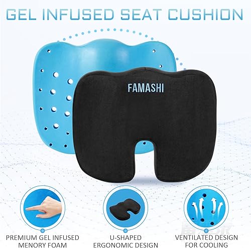Miniatura 3 de FAMASHI Cojín para silla de oficina, cojín de espuma viscoelástica para el dolor de coxis, silla de escritorio, cojín para asiento de automóvil,
