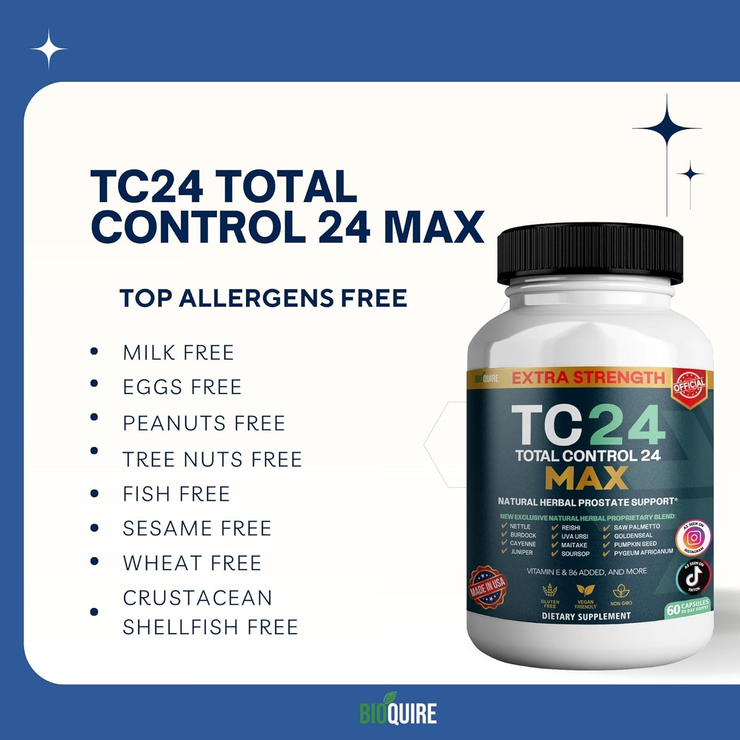 Total Control 24 Max Natural Herbal Prostate Support, 60 Capsules, Extra Strength with Saw Palmetto, Vitamins and Herbs (3)