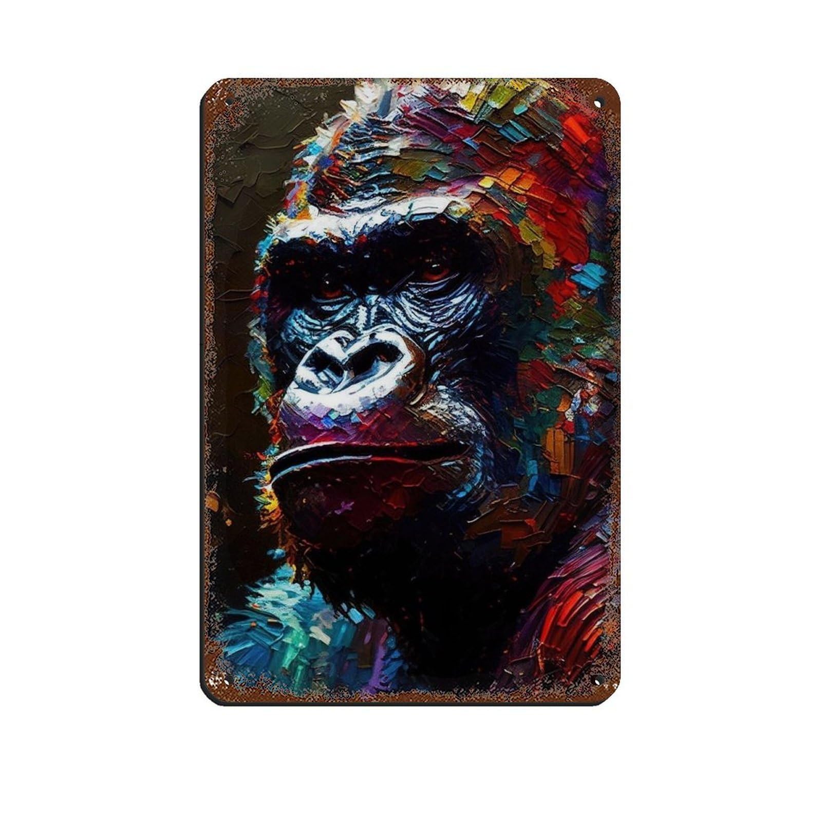 Gorilla Oil Painting Poster Tin Sign Vintage Metal Pub Club Cafe Bar Home Wall Art Decoration Poster Retro 8x12inch(20x30cm)