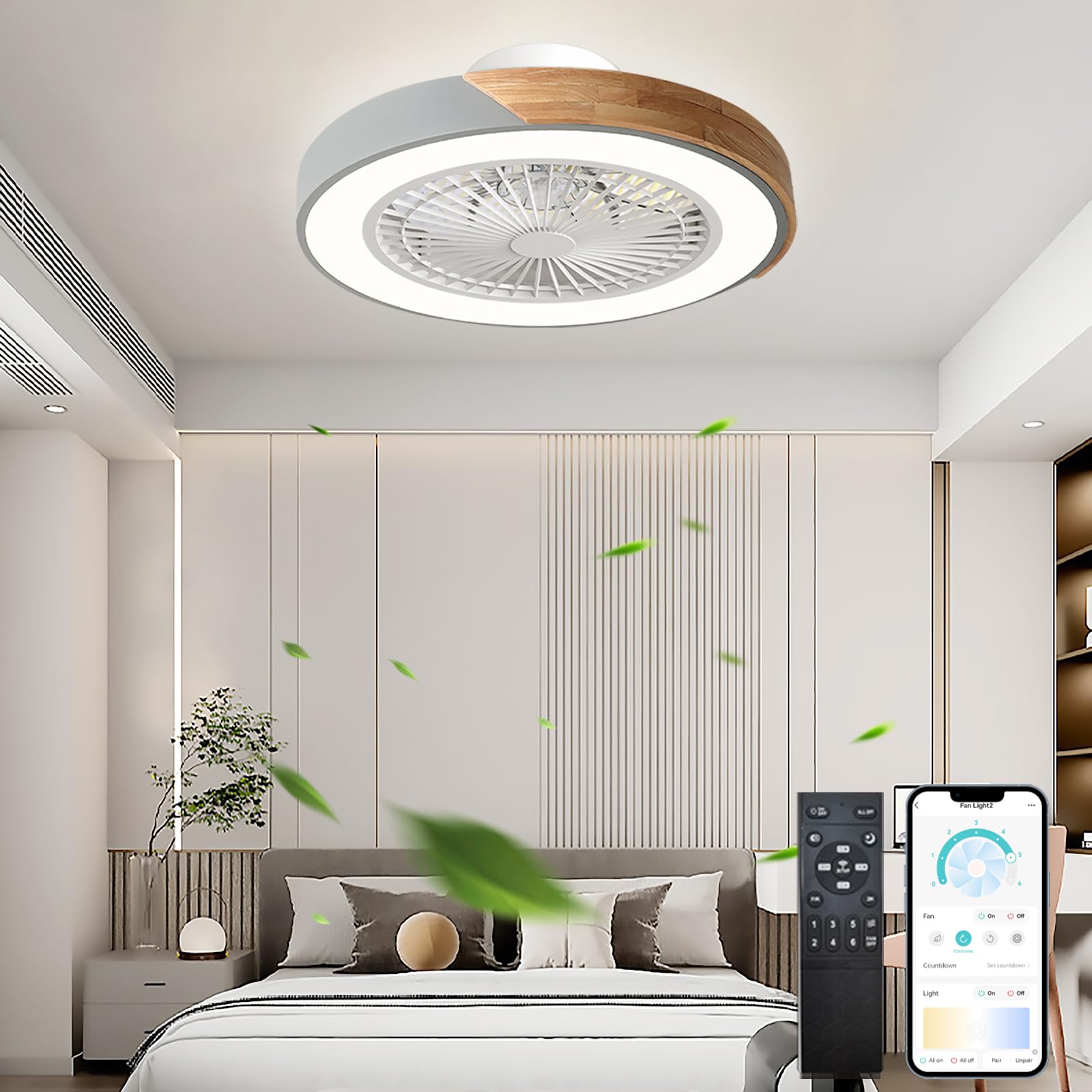 KVOYYIRA Ceiling Fans with Lights and Remote Quiet LED Dimmable Ceiling Fan with Lighting 5Blades DC Reversible Fan Chandelier Ceiling Light Available In Winter Summer for Bedroom Living Room-White