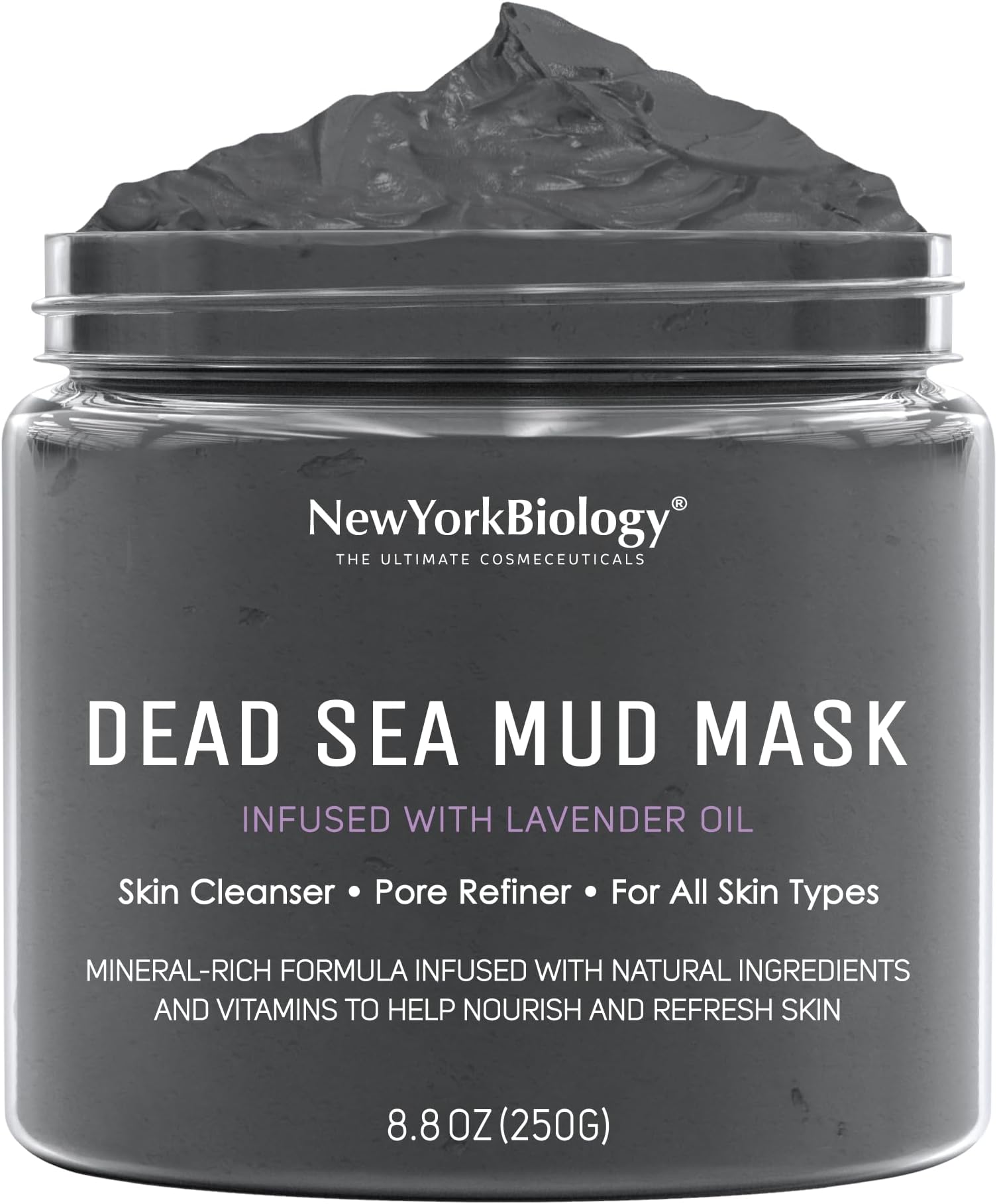 New York Biology Dead Sea Mud Mask Infused with Lavender - All Natural - Spa Quality Pore Reducer to Help with Acne, Blackheads and Oily Skin Tightens Skin for A Healthier Complexion - 8.8 oz