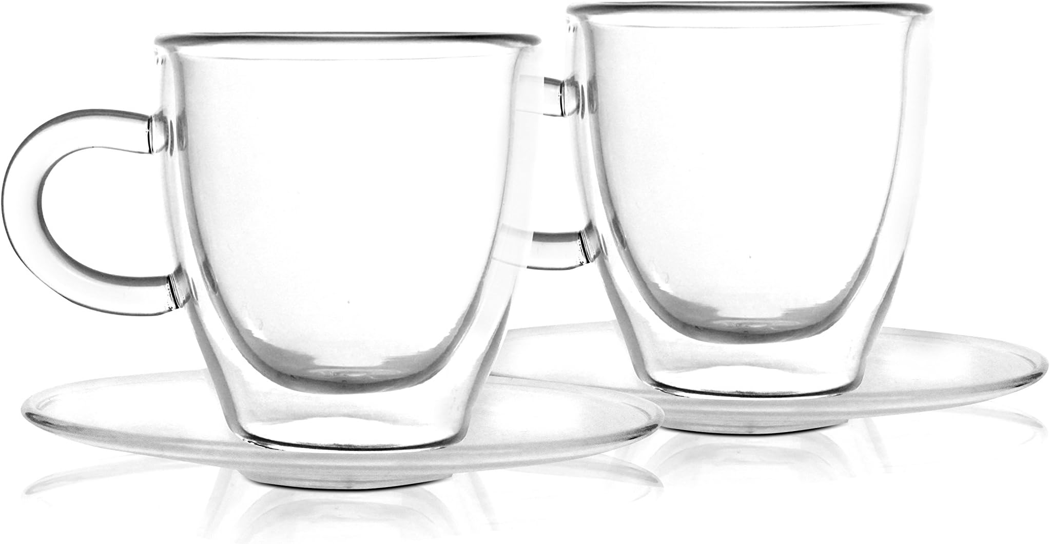 Vialli Design Set of 2 Double Walled Glass Espresso Cups with Saucers, 50 ml capacity