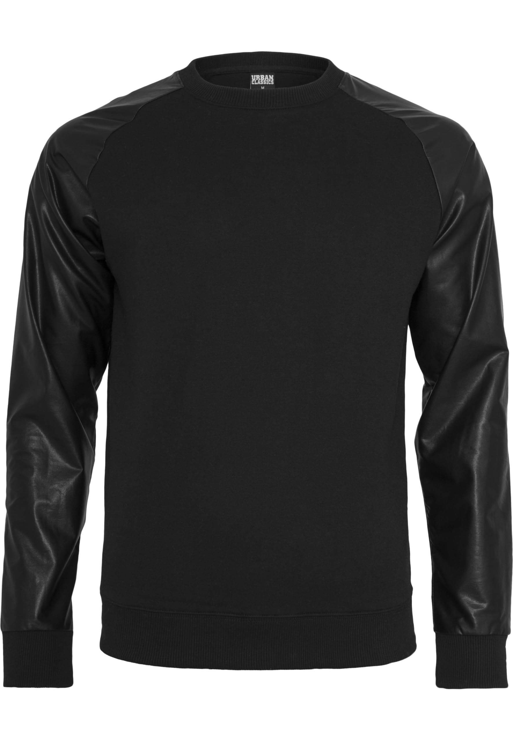 Urban Classics Men's Blk/Blk Raglan Leather Imitation Crew Sweater, Black ( 00017), S