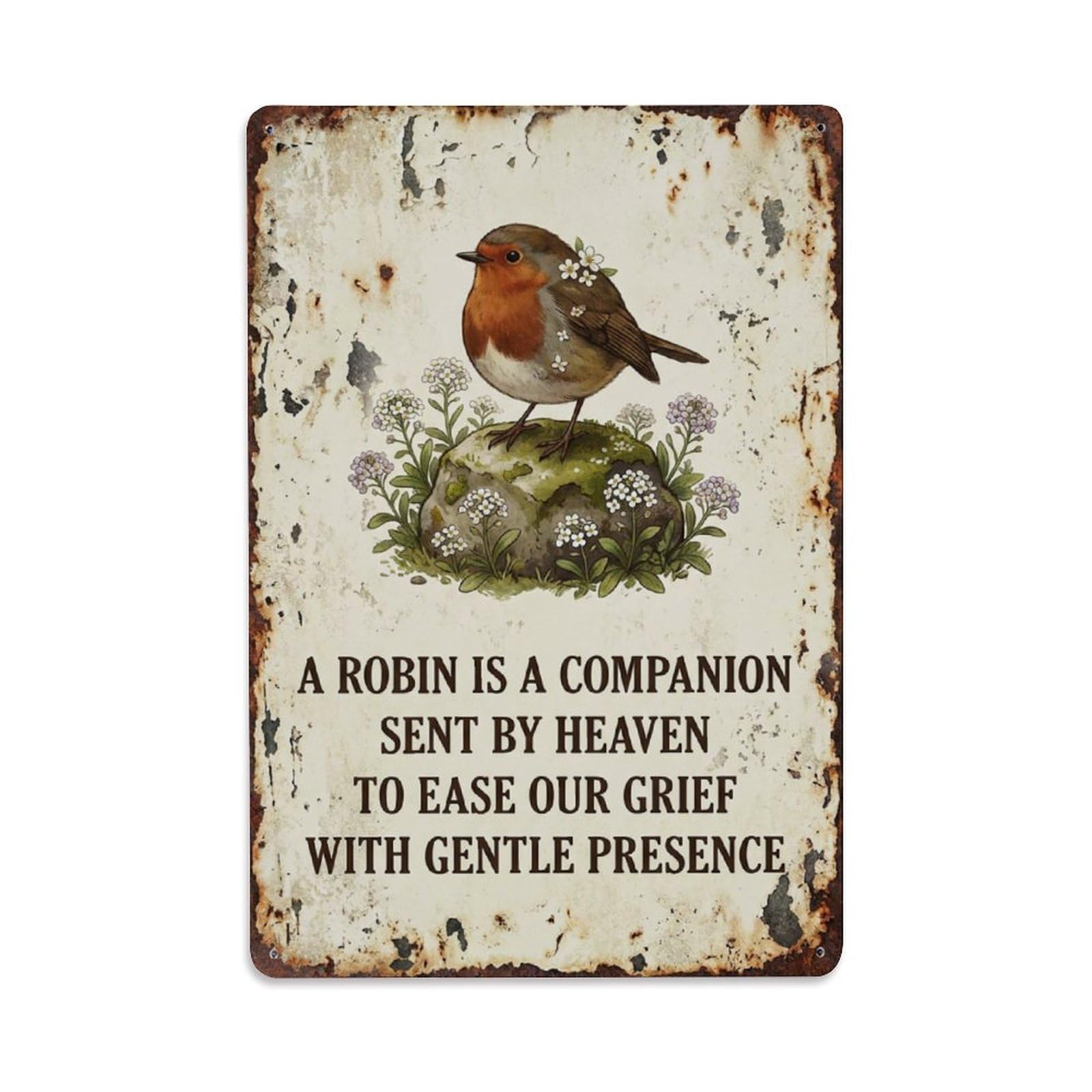 Robin Bird Garden Quote Companion Metal Tin Sign Plaque Wall Decor for Cafe, Club Bar, Office, Home Garden Metal Poster 8x12Inch