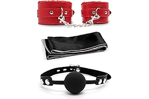 Silicone Mouth Ball Fluffy Handcuffs with Chain Black Silk Eye Mask Blindfold