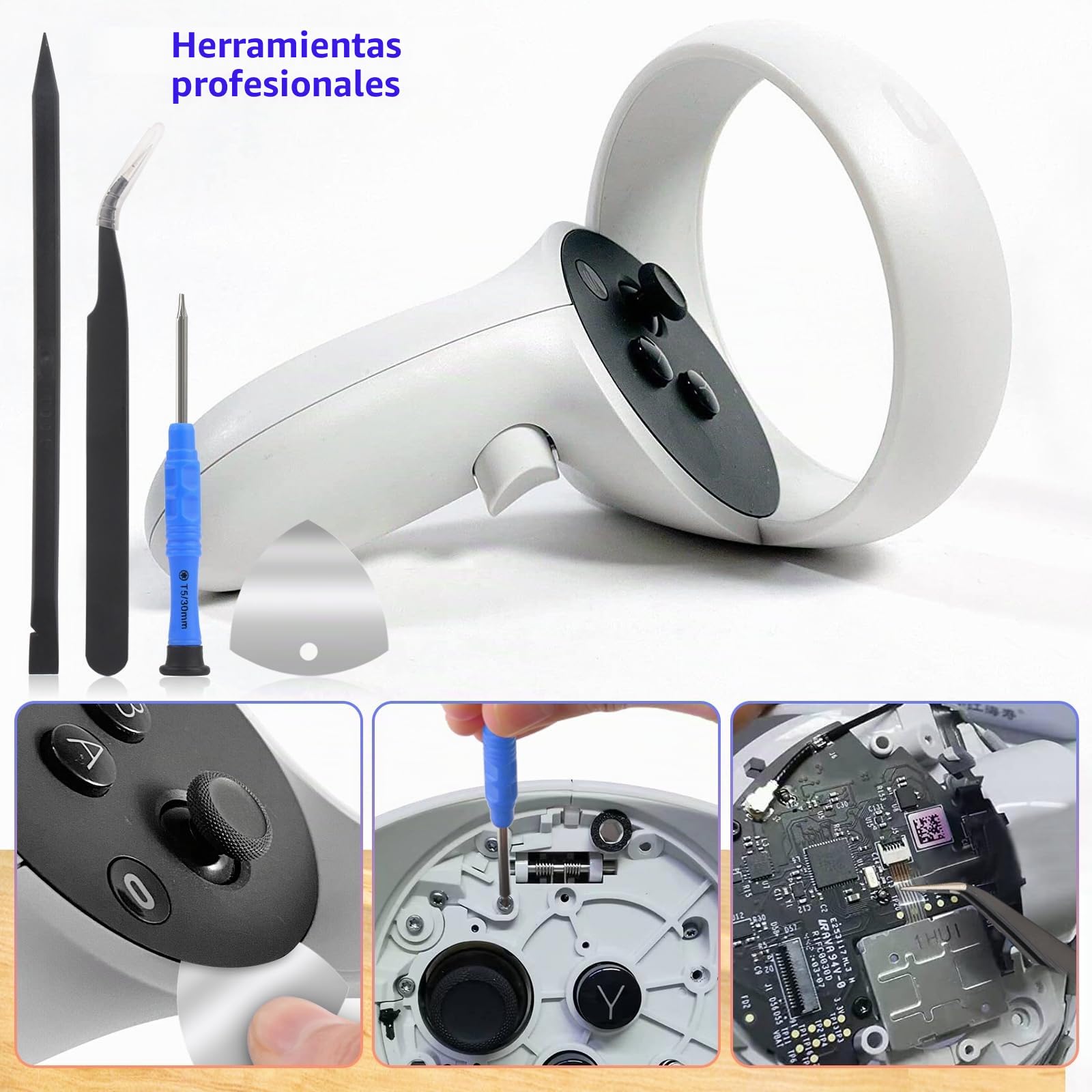RongZy Joystick Analógico de Repuesto para Oculus Quest 2 Reemplazo de Sensor del Joystick Analógico para Meta Quest 2 Controlador Accesorios de Repuesto de Tapa de Joystick con Herramientas