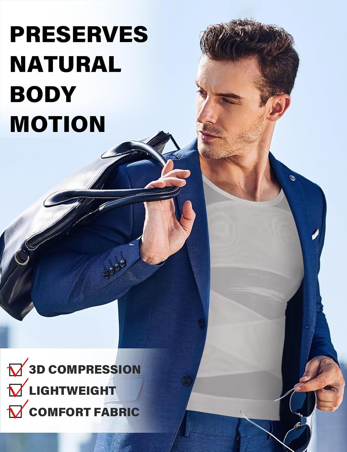Arjen Kroos Men's Slimming Shirt Mesh Compression Shirt 4-Way Stretch Body Shaper for Chest,Abdomen & Posture Support