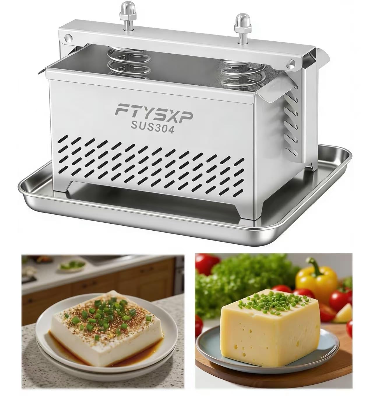 Tofu Press -304 Stainless Steel Cheese Press, Paneer Make and Vegetarian Tofu Press, Heavy Pressure Adjustable,BPA Free, Dishwasher Safe for tofu Maker and paneer Press (XL)
