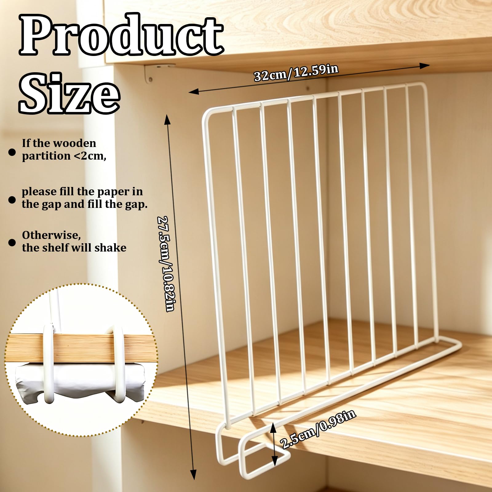 10PCS Kleiderschrank Organizer, 32 x 27,5 x 2,5 cm Regaltrenner Kleiderschrank Metall Regal Organizer Kleidung Handtaschen Ohne Bohren Shelf Divider für Schrankregal Schlafzimmer Büro Küche