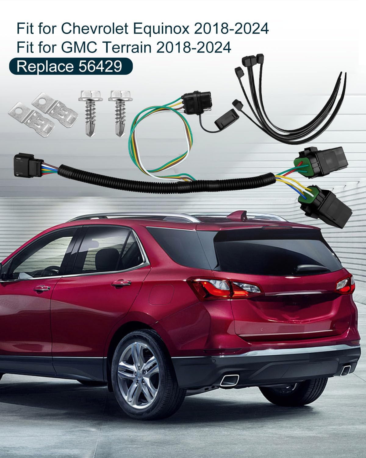 4-Pin Trailer Wiring Harness Kit Fit for Chevrolet Equinox GMC Terrain 2018-2024, 4-Way Trailer Tow Hitch Wiring Connector Relay Harness Kit Replace 56429