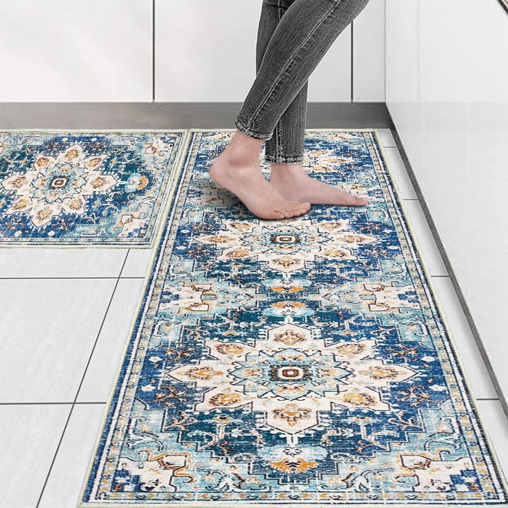 Boho Tribal Kitchen Rugs Soft Washable Print Distressed Low Pile Hallway Runner Rug Anti Fatigue Kitchen Floor Mats Absorbent Non Slip Runners Carpet for Bedroom Living Dining Room 18" x 59"