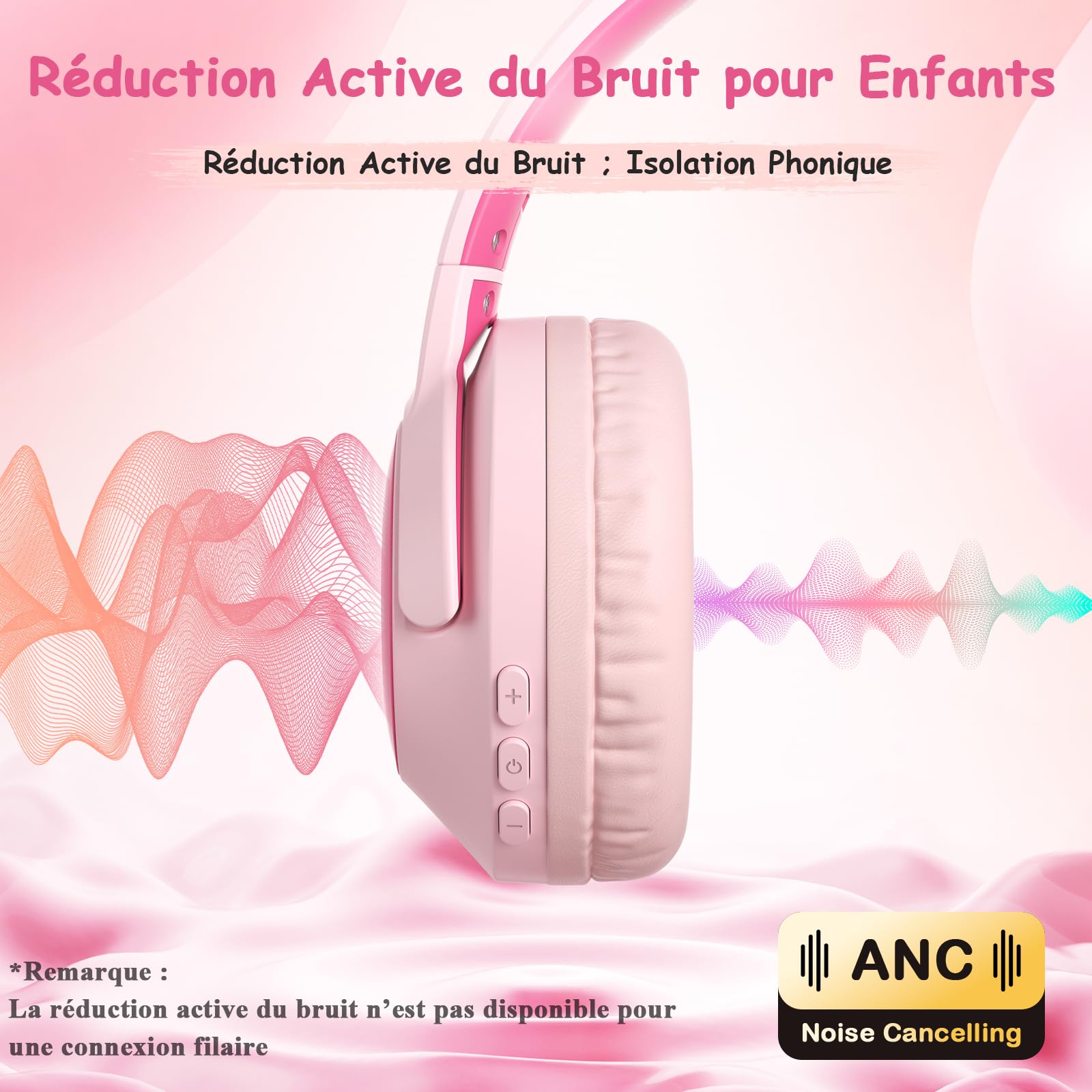 TONOSHARK Casque Bluetooth sans Fil Enfant, Casque Anti-Bruit Enfant Audio | Légère, 60h Autonomie, Micro Intégré, Over-Ear Bluetooth Headphones, pour école/Maison/Voyage – étui Inclus (Rose)