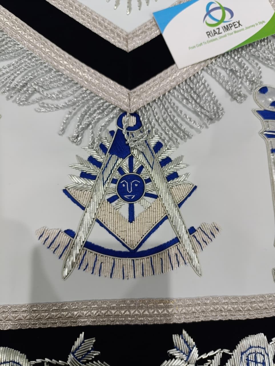 Masonic Regalia Past Master Apron Bullion Thread Hand Embroidered Silver Fringes