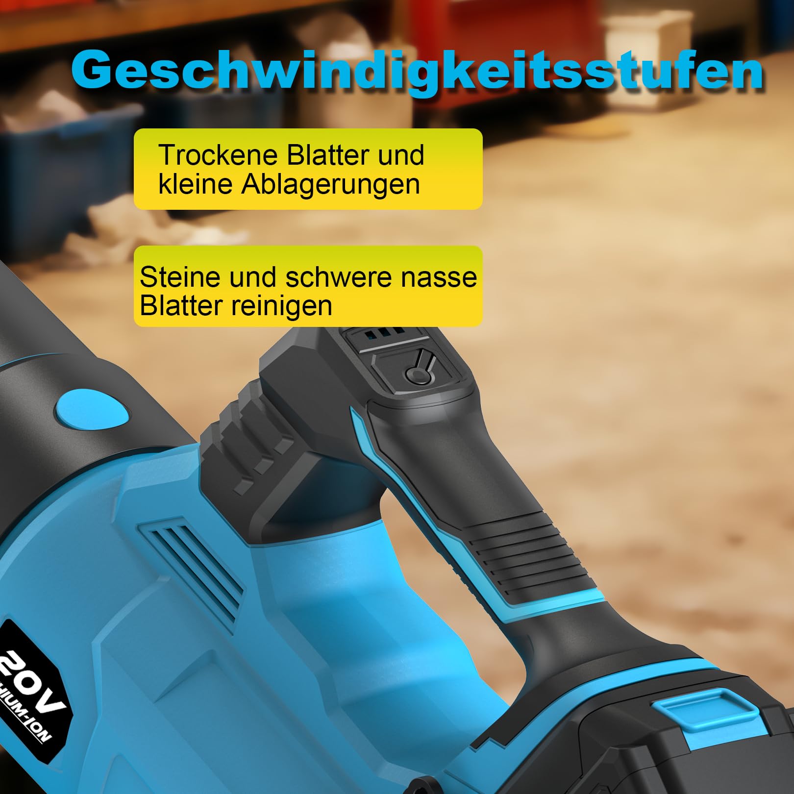 Akku-Laubbläser 20V, Laubbläser Akku Luftgeschwindigkeit 257 km/h mit 3-Gang & 2x4,0Ah Akkus –Kabellos laubbläser für Garten, Laub,Staub & Schneedecke