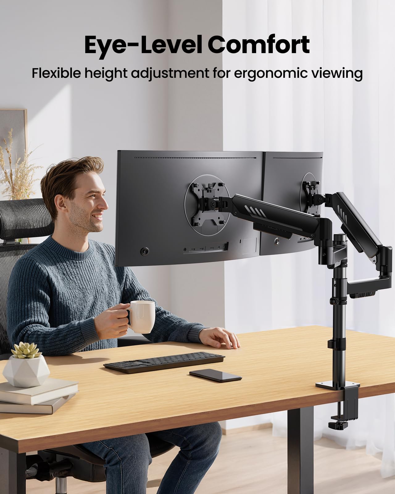 ErGear Monitor Halterung 2 Monitore für 13″-32″, vertikale Dual Monitor Arm Bildschirm 9kg, erhöht Stabilität mit integriert C-Klemme, verbessert Kabelmanagement, VESA 75x75/100x100mm, schwarz