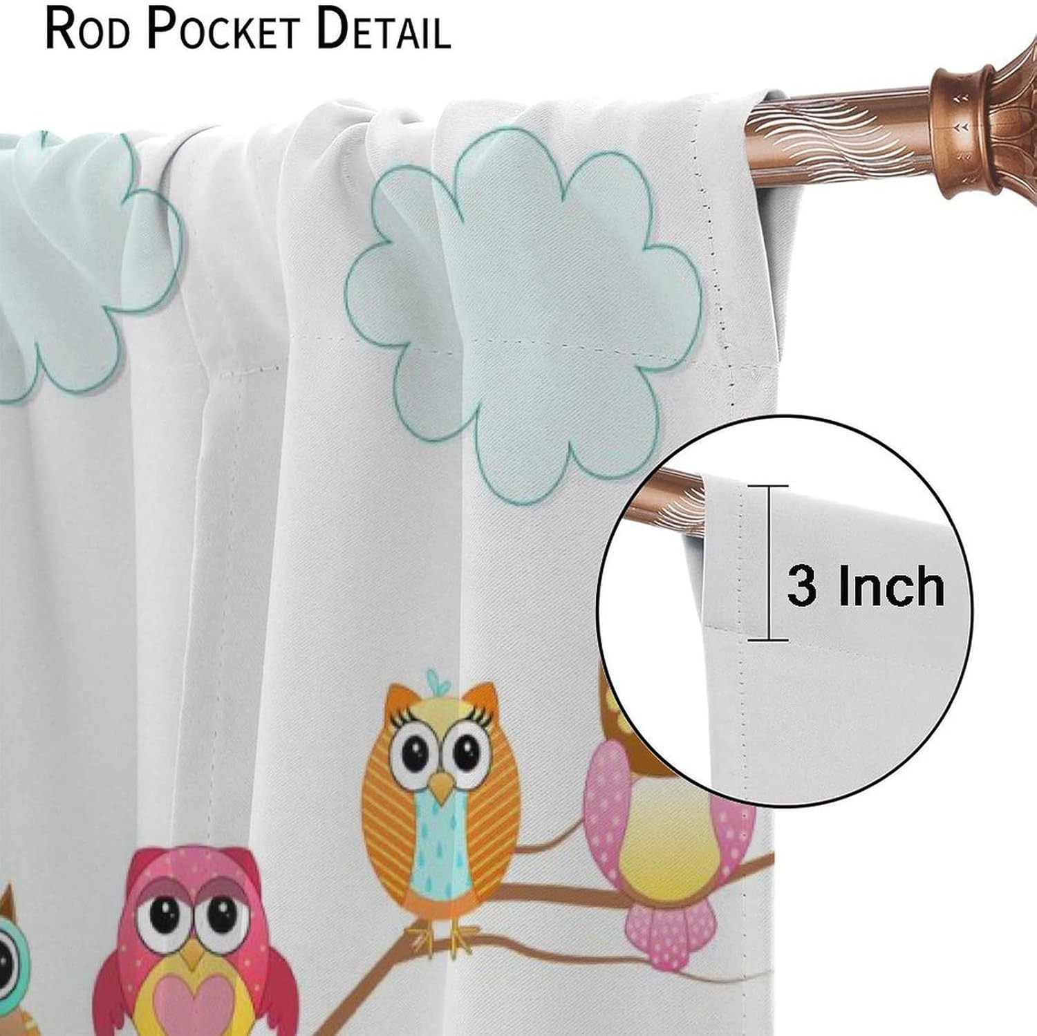 Kids Owl Curtains Owls on Branches Rustic Fence Wildflower Cartoon Pattern Curtains for Kids Room Nursery Blackout Curtains 42x45 Inch 2 Panels