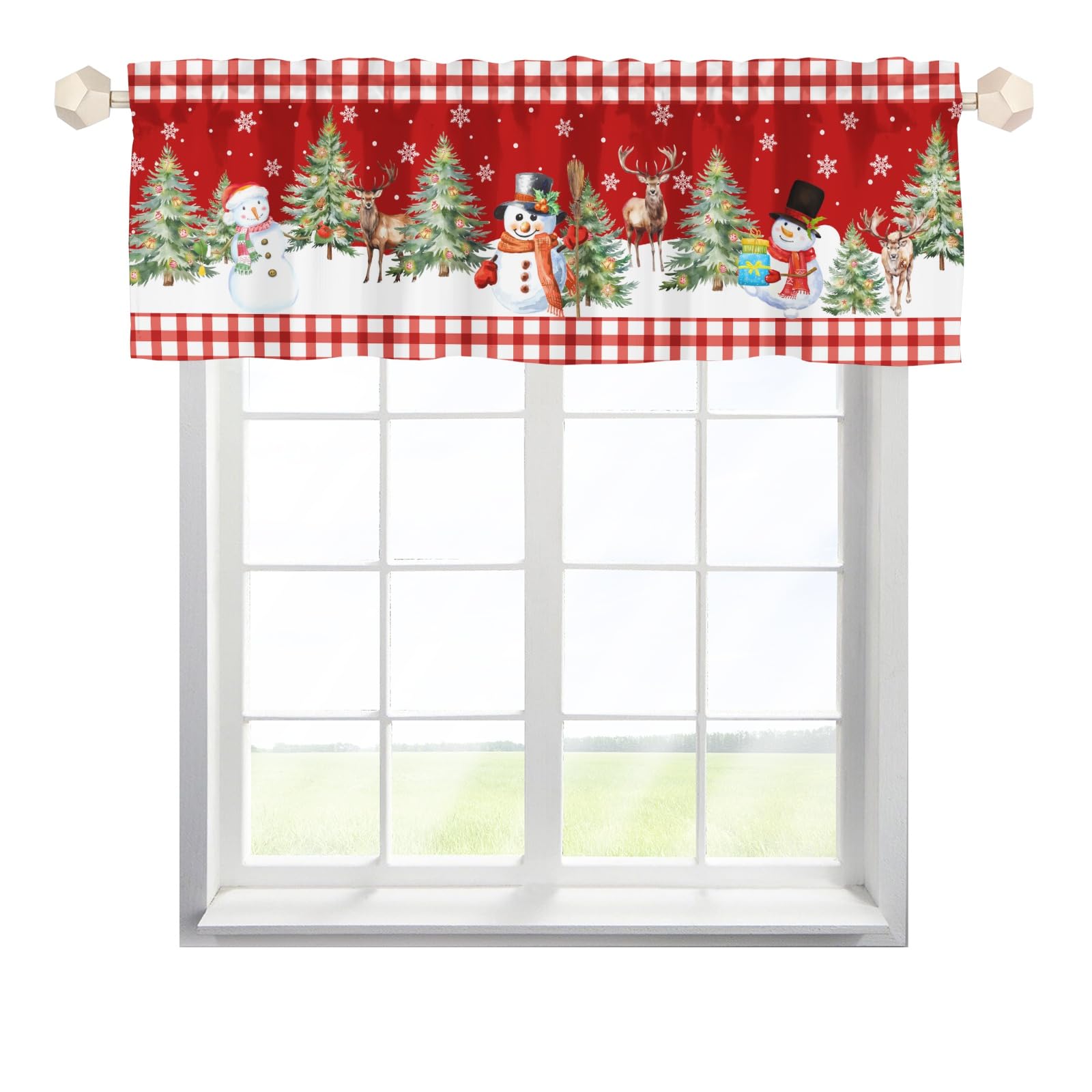 Hliyty Valance Curtains,Christmas Decor Short Valance Window Curtains,Blackout Curtain Valances,Curtains Rod Pocket Valances,Christmas Snowmans Deers Window Curtains for Kitchen Bathroom Living Room