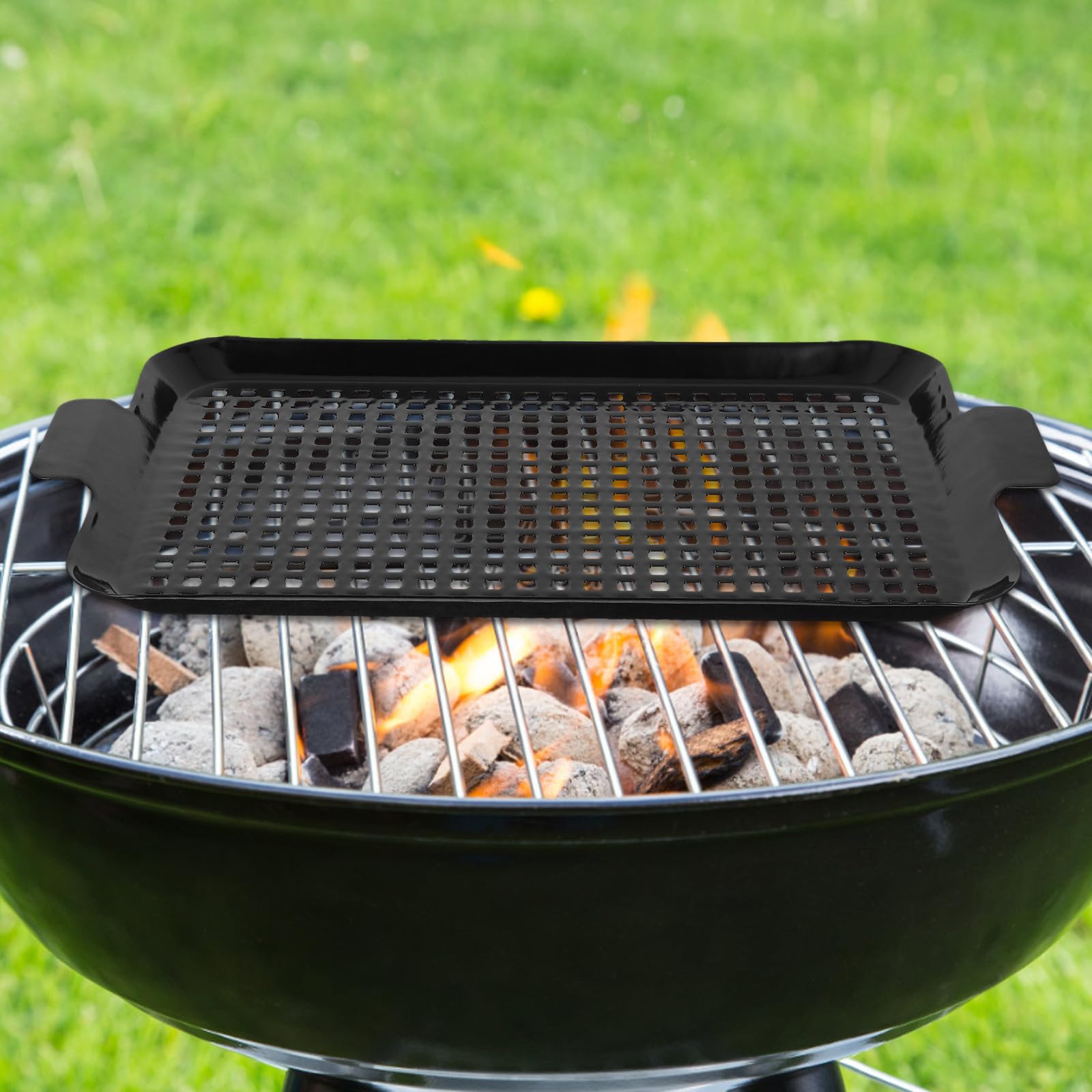 PACKOVE 2 Stück Antihaft Grillblech aus Edelstahl mit Perforiertem Design und Komfortablen Griffen Rechteckiges Backblech für Fleisch und Meeresfrüchte für Indoor und BBQ