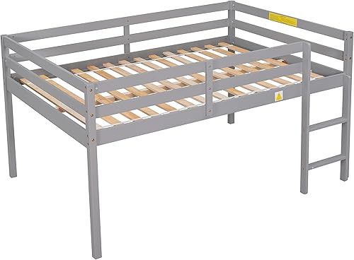 Miniatura 4 de Harper & Bright Designs Cama baja tipo loft de tamaño matrimonial para niños, marco de cama de madera con escalera para niñas, niños (tamaño