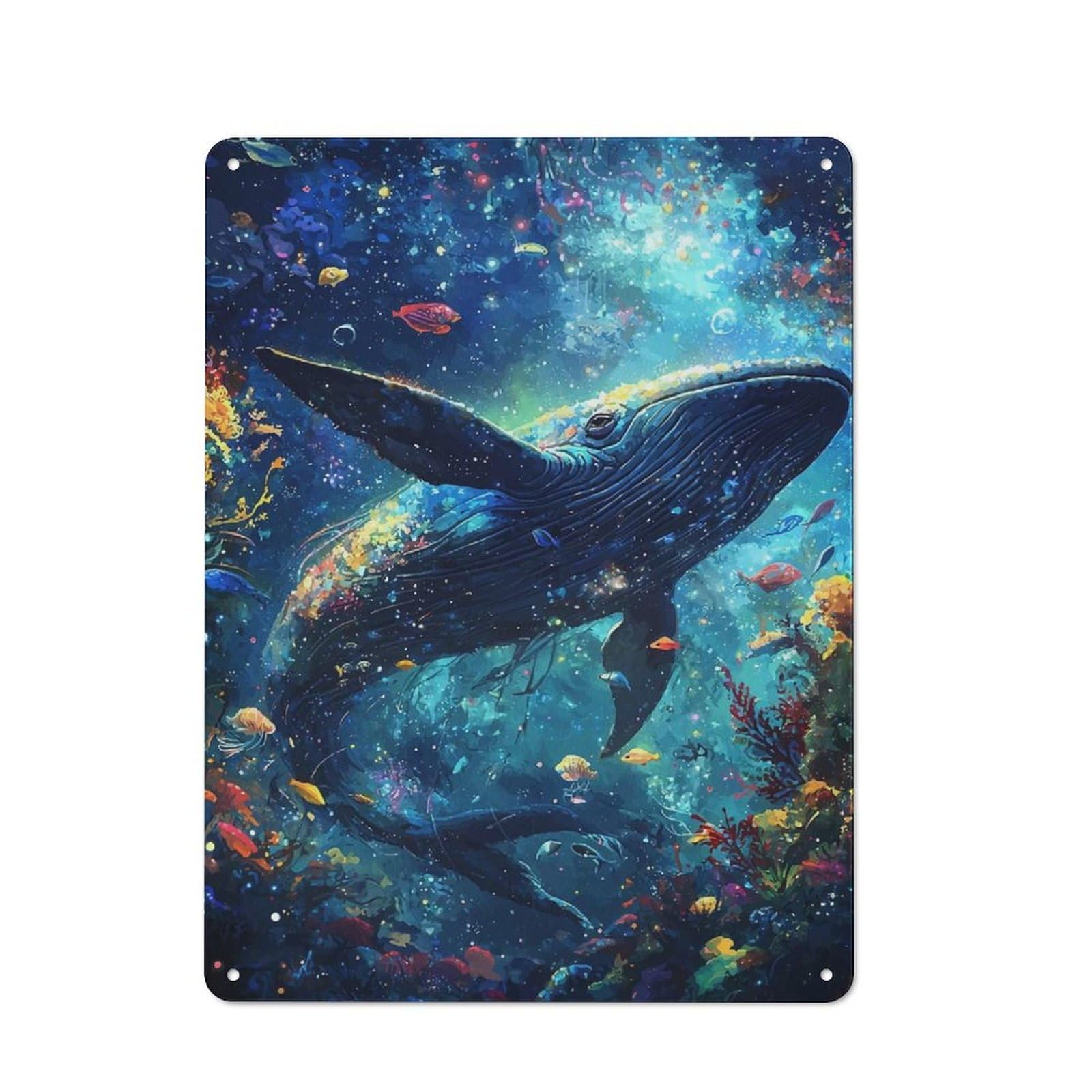 Junmoney Whale In A Starry Sea Metal Wall Sign 40X30cm Featuring For Café Or Restaurant, For Vintage Wall Decor Fans, For Metal Sign Collectors