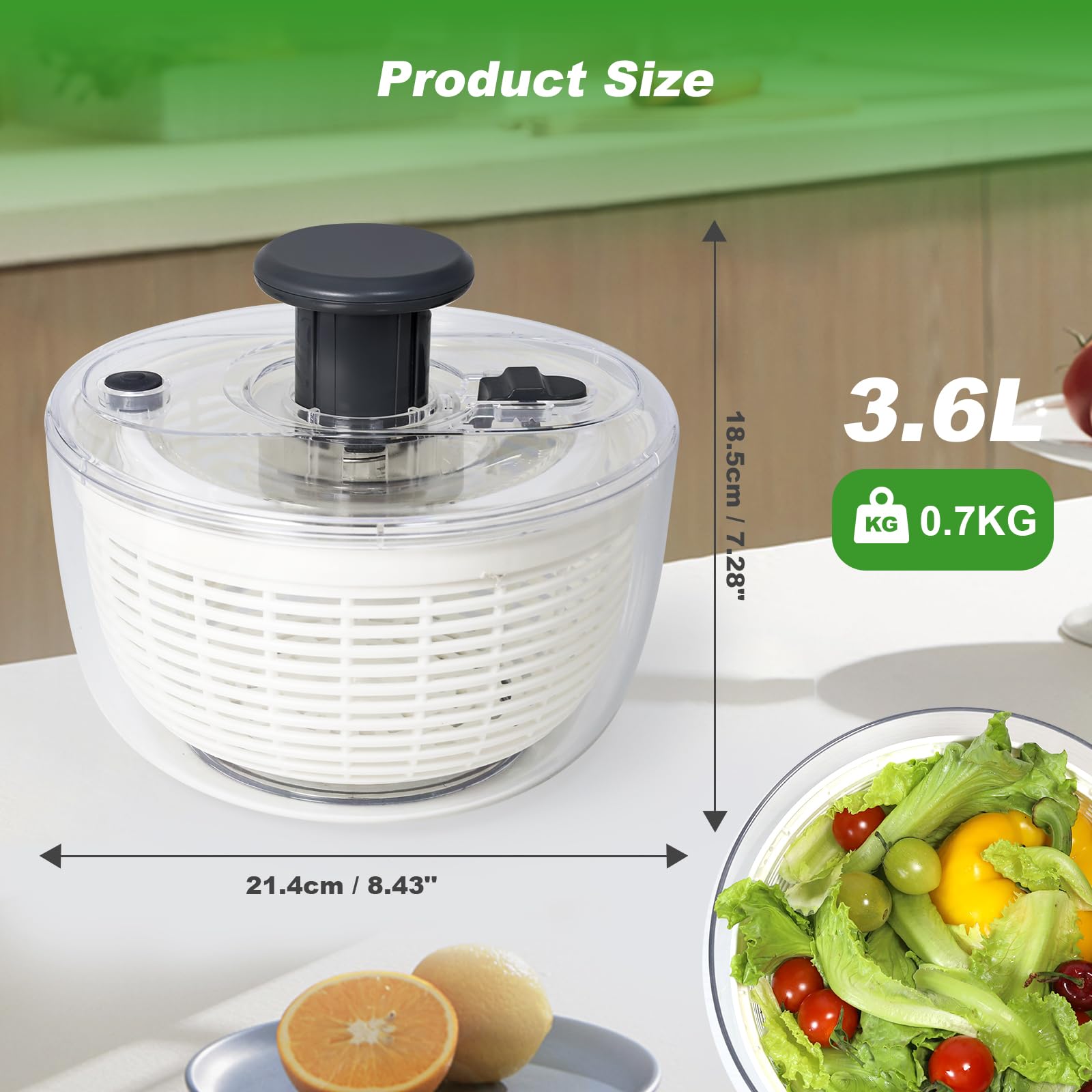 Essoreuse à Salade 5L - Panier Lavage & égouttage - Manuel Silencieux - Pour Laitue, Fruits, Légumes