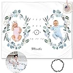 Twins Monthly Milestone Blanket - Soft Fleece Eucalyptus Leaves Design - Gender Neutral for Boys or Girls, Baby Shower Nursery Decor, Twin Essentials, 50x40