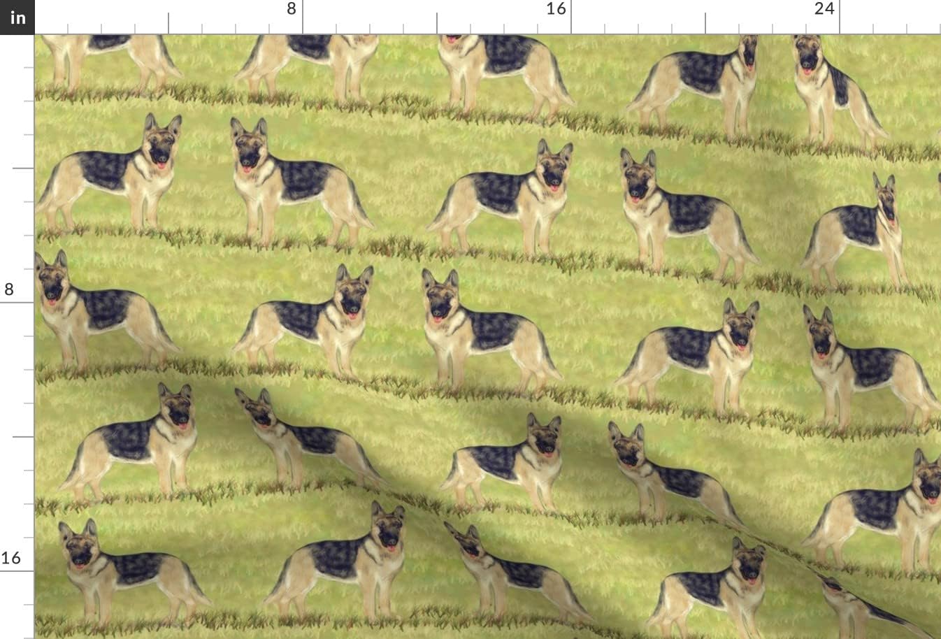 Spoonflower Fabric - German Shepherd Dog Grass Puppy Printed on Satin Fabric by The Yard - Sewing Lining Apparel Fashion Blankets Decor