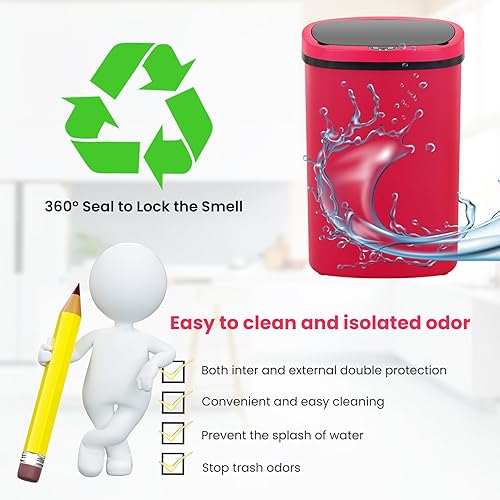 Miniatura 63 de BLKMTY Basurero de cocina de 13 galones de acero inoxidable de 50 litros, cubo de basura automático sin tacto, con sensor de movimiento, con tapa