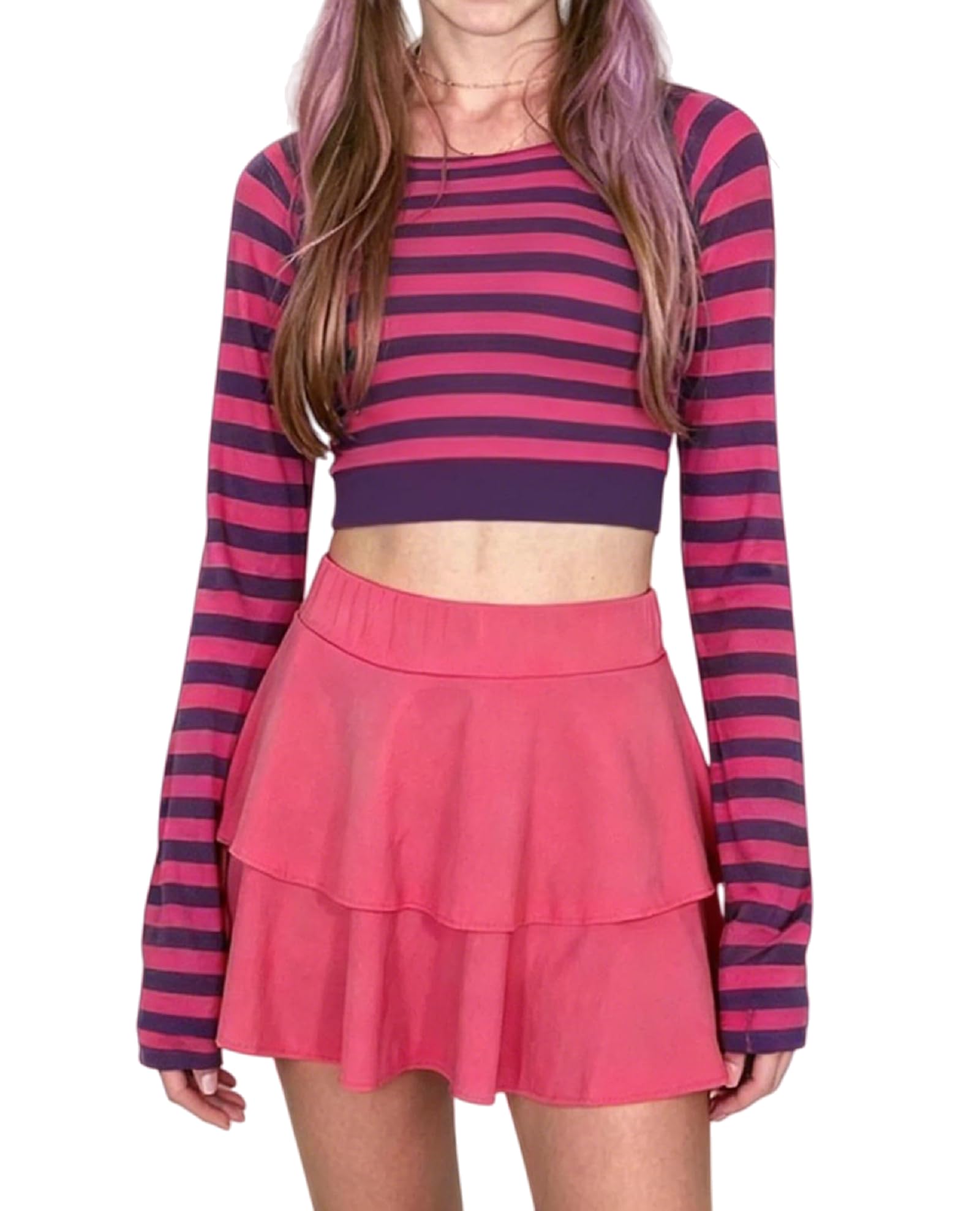 Women Vintage Striped Long Sleeve Shirt Halloween Cat Costumes