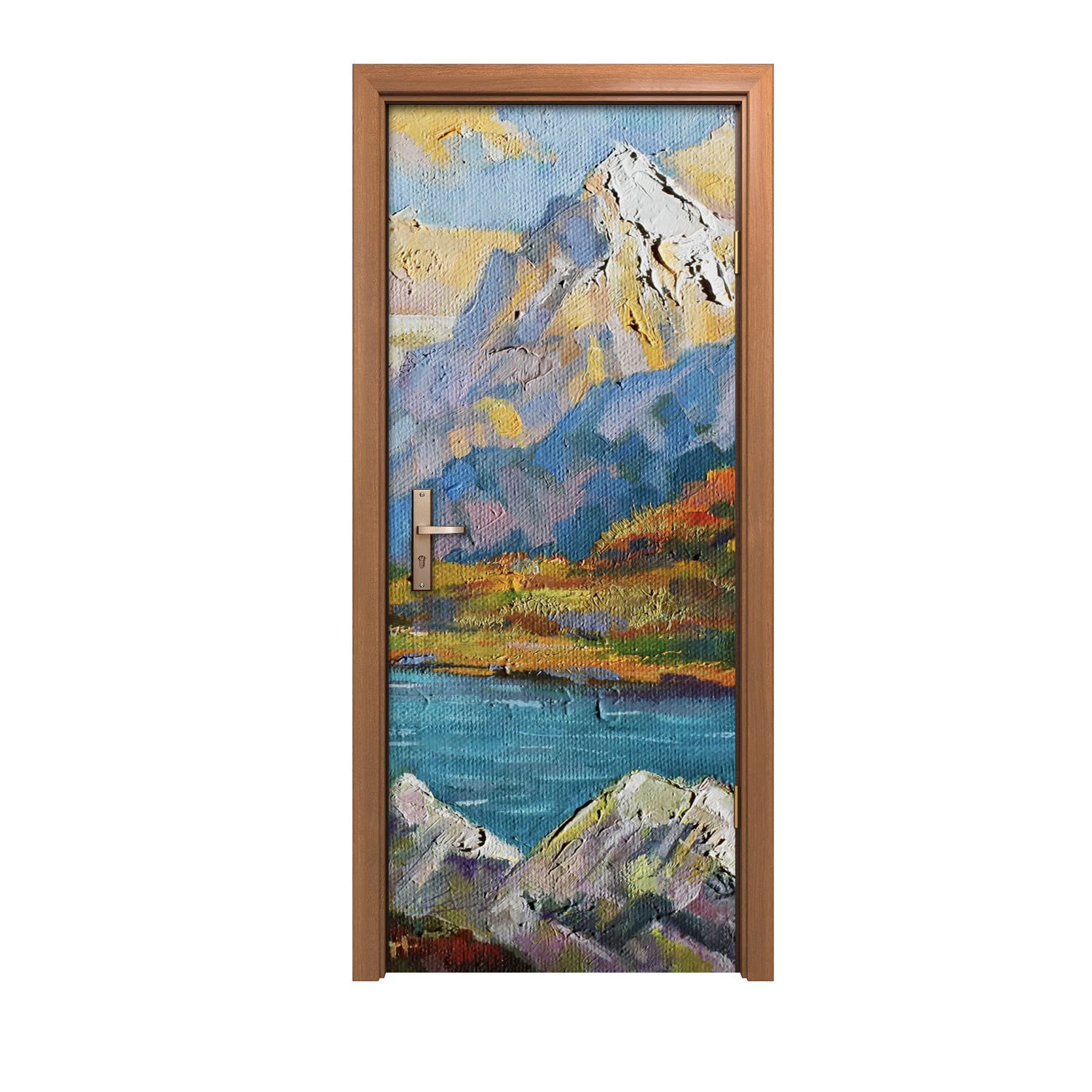 Décoration murale autocollante de porte paysage forêt pour un salon nature