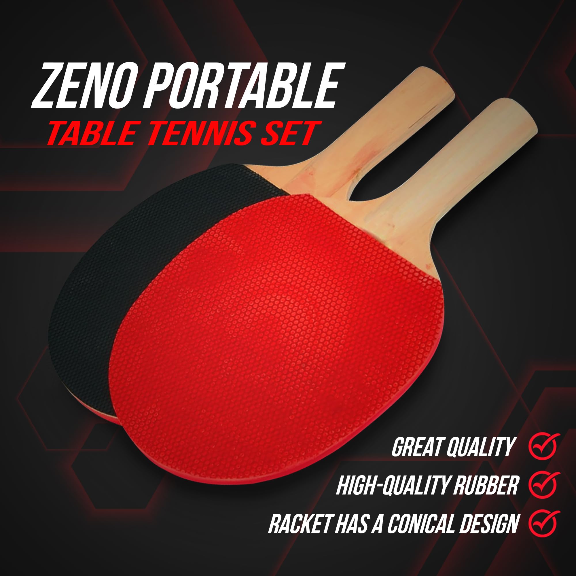 ZENO Portable Table Tennis Set, Black - Image 2
