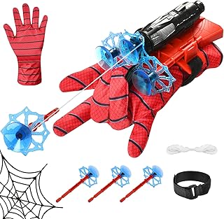 قفازات قاذفة شبكة العنكبوت من يولونغوو، مصنوعة من البلاستيك، مناسبة للجنسين، بمدى رمي 5 متر وبلاستيك ناعم آمن متوافق مع مختلف الأسطح. تساعد في تنمية المهارات الاجتماعية.