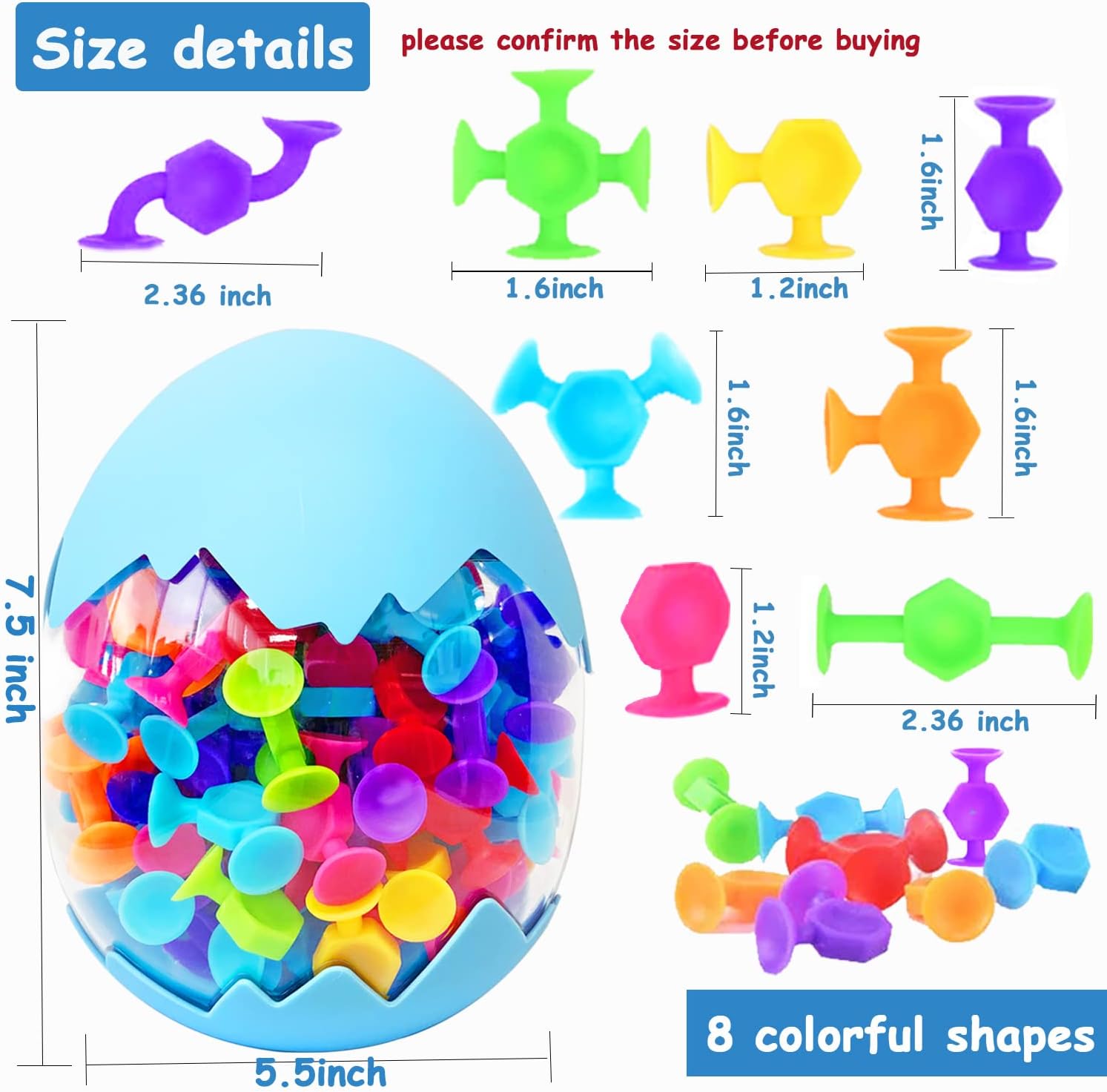 100pcs Suction Bath Toys for Kids, Easter Stocking Stuffers Silicone Construction Building Blocks Montessori Sensory Toy for 3 4 5 6 7 8 Years Old Toddlers Boys Girls with Egg Storage
