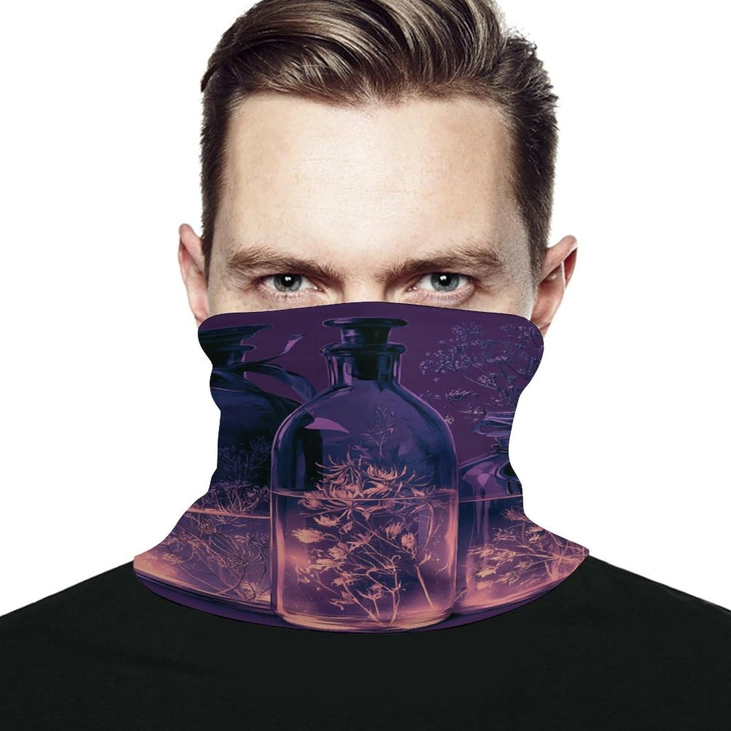 Three Glass Bottles Men's Neck Gaiter Face Cover, Polyester Breathable Scarf with Drawstring Toggle Adjuster