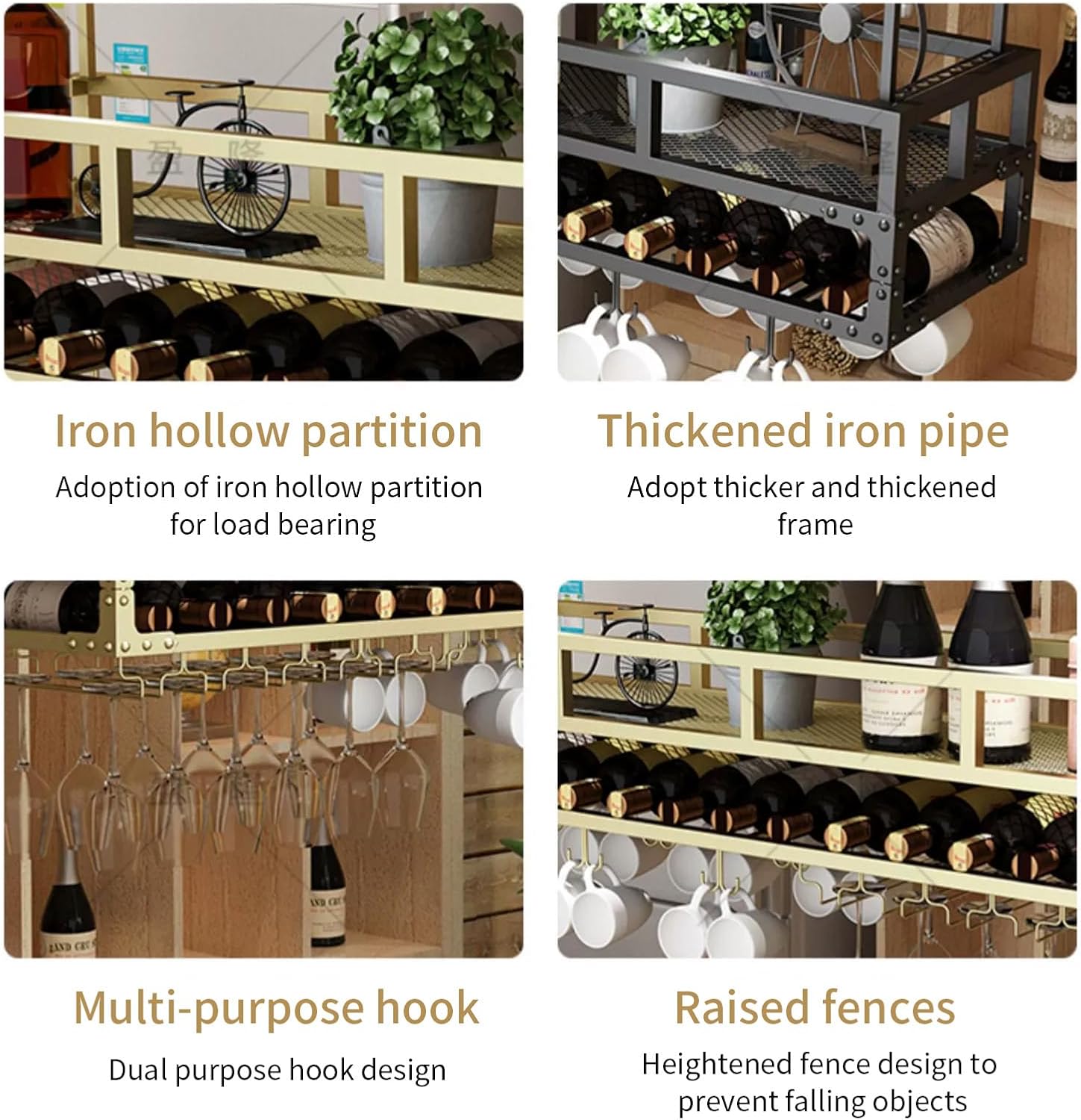 Industrial Free Standing Wine Rack 75x30x50cm, Hanging Bottle Holder for Home & Restaurant, Bar Accessories, Floating Shelf Storage, Black Commercial Wine