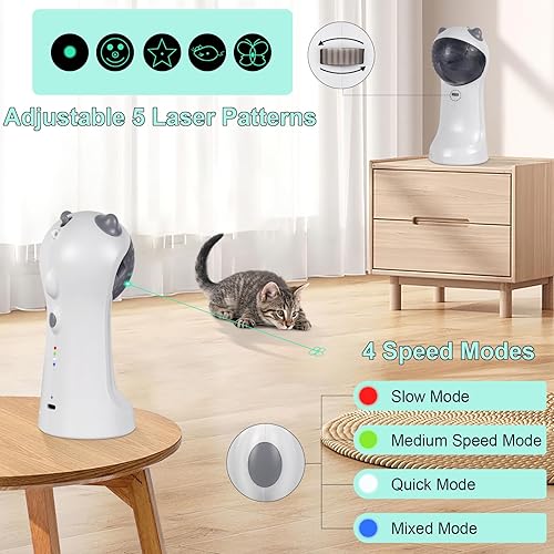 Miniatura 6 de TBTeek Juguete para gatos activado por movimiento, luz verde, recargable, juguete automático para gatos con luz roja giratoria, 4 modos de velocidad