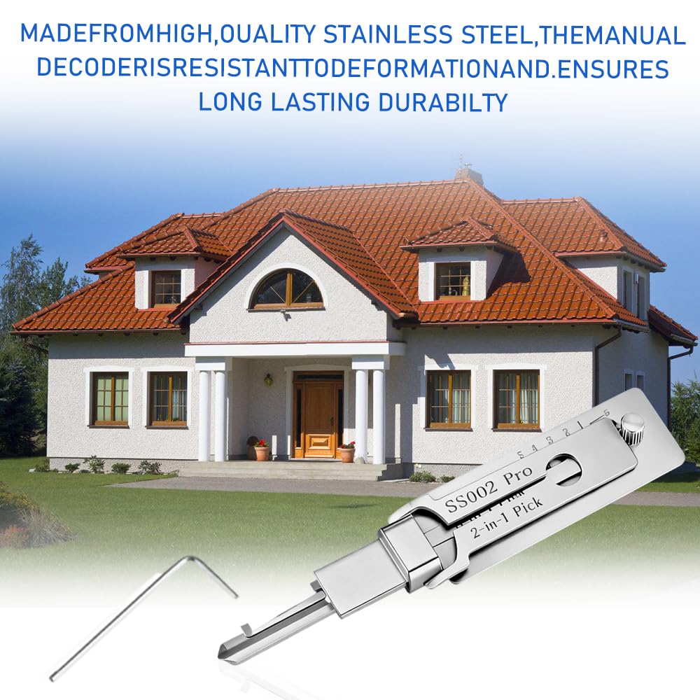 2-in-1 SS002 Pro Dietrich-Set für S-Rillenschlösser, Edelstahl-Schlüsseldecoder & Dietrichwerkzeug, Kompatibel mit Auto/Hausschlössern, Leicht & Präzise für Anfänger & Profis