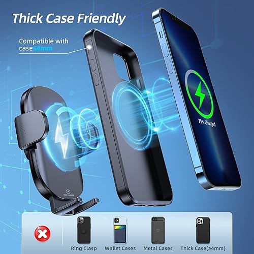 Miniatura 4 de APPS2Car Cargador inalámbrico de coche de 15 W de carga rápida para coche, cargador de coche inalámbrico para salpicadero, parabrisas, ventilación