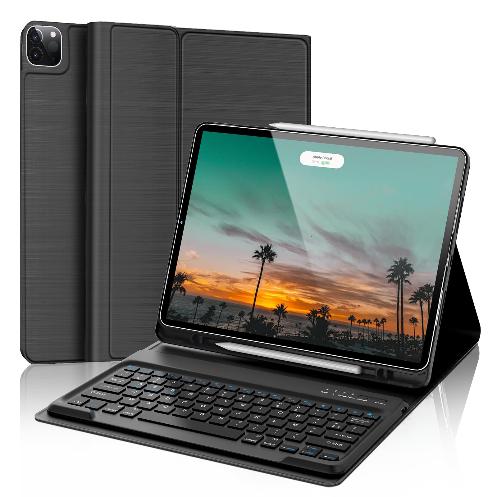 Étui Clavier Bluetooth FOGARI Pour IPad Pro 12.9 (2022/2021/2020/2018) - AZERTY Français, Magnétique, Amovible, Couleur Jaune